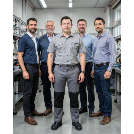 Pantalon de travail Gris et noir Multi poches avec poches genouillères — mise en situation : Industrie, Équipe