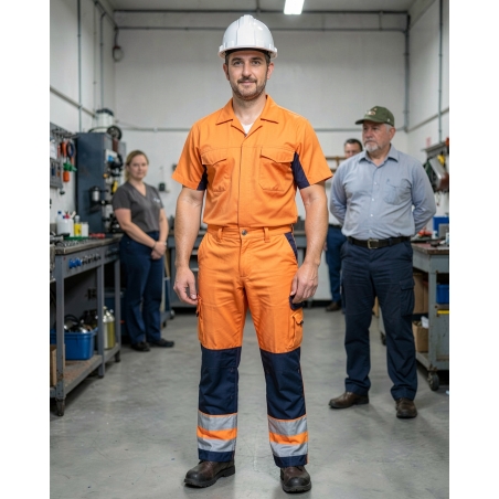 Pantalon DASSY de Travail Buffalo PESCO74 (290 gr) Orange/Bleu — mise en situation : Industrie, Portrait individuel