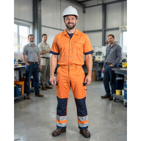 Pantalon DASSY de Travail Buffalo PESCO74 (290 gr) Orange/Bleu — mise en situation : Industrie, Portrait individuel