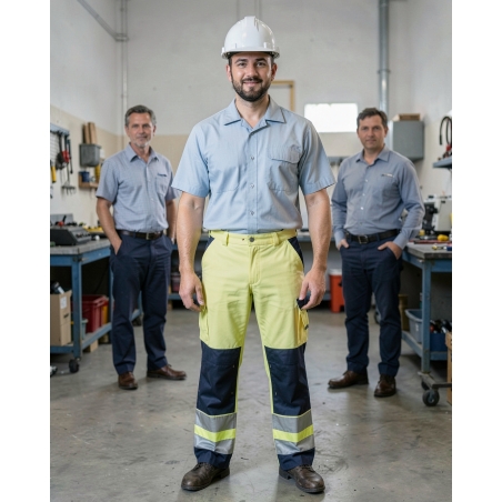 Pantalon DASSY de Travail Buffalo PESCO74 (290 gr) Jaune/Bleu M — mise en situation : Industrie, Portrait individuel