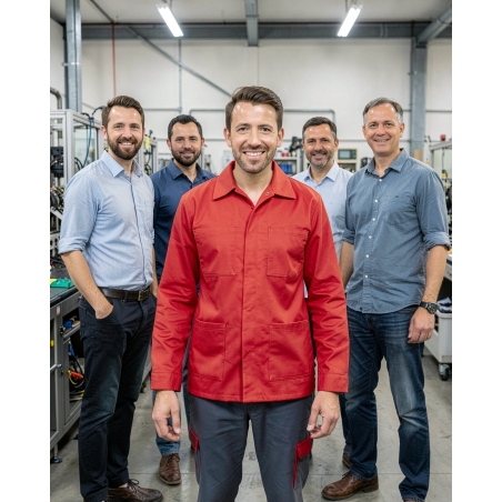 Veste de travail rouge homme — mise en situation : Industrie, Équipe