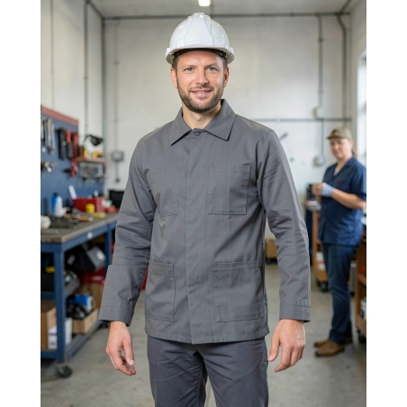 Veste classique industrie polycoton gris — mise en situation : Industrie, Portrait individuel