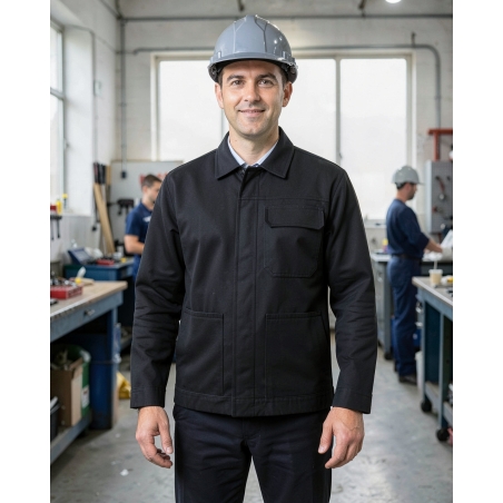 Veste de travail Noire 245 gr fermture Zip sous patte — mise en situation : Industrie, Portrait individuel