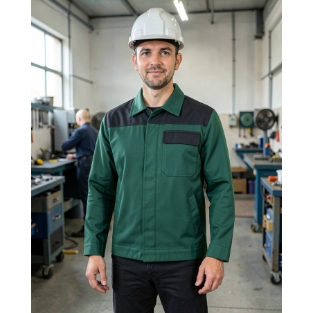 Veste de travail Vert manches longues fermture glissière — mise en situation : Industrie, Portrait individuel