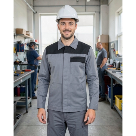 Veste de travail Grise empicement noir — mise en situation : Industrie, Portrait individuel