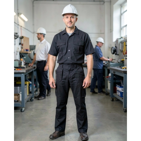 Pantalon de travail Oxford homme noir — mise en situation : Industrie, Portrait individuel