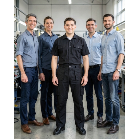 Pantalon de travail Oxford homme noir — mise en situation : Industrie, Équipe