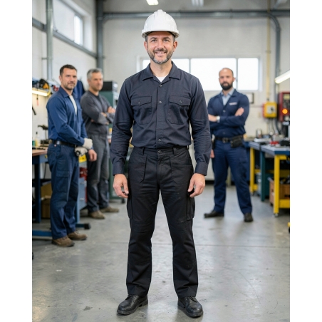 Pantalon de travail Oxford homme noir grande taille — mise en situation : Industrie, Portrait individuel