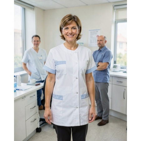 Blouse medicale infirmiere Julia parement Ciel poches et manches — mise en situation : Médical / infirmier, Portrait individuel