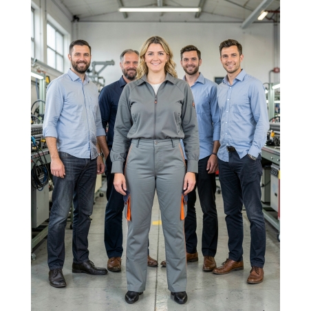 Pantalon de travail D-Mach gris et orange — mise en situation : Industrie, Équipe