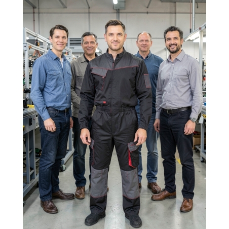 Combinaison de travail 1 zip – Noir et Rouge — mise en situation : Industrie, Équipe