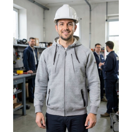 Veste sweat de travail grise Anzio — mise en situation : Industrie, Portrait individuel