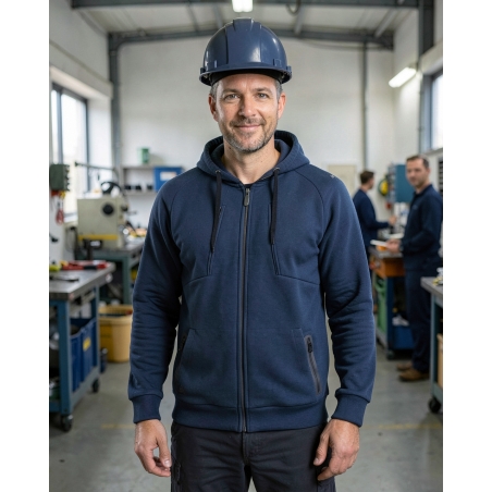Veste sweat de travail marine Anzio — mise en situation : Industrie, Portrait individuel