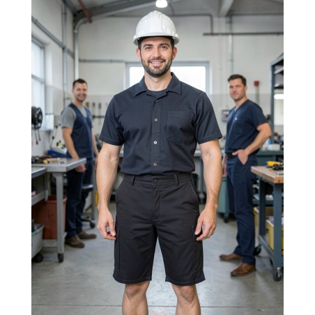 PBV Bermuda de travail Typhon Light Noir sans Metal — mise en situation : Industrie, Portrait individuel