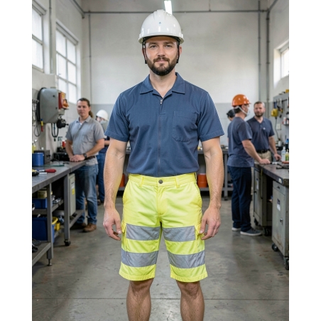 Bermuda haute visibilité EN 20471 jaune fluo – Travail — mise en situation : Industrie, Portrait individuel