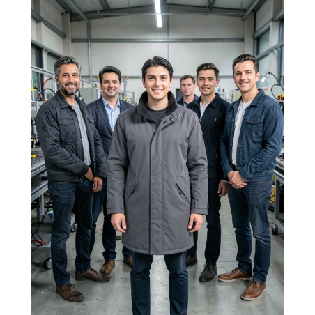 Parka de travail gris foncé doublure matelassée — mise en situation : Industrie, Équipe