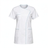 Tunique medicale femme semi cintree Blanche liseré Ciel — photo packshot produit sur fond blanc