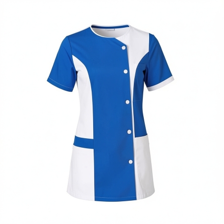 Tunique médicale blouse tunique moderne Blanc Bleu — photo packshot produit sur fond blanc