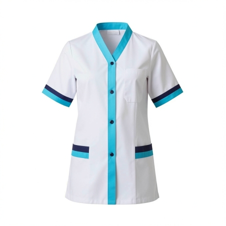 Tunique médicale blouse tunique moderne blanche et bleu — photo packshot produit sur fond blanc