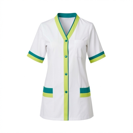 Tunique médicale blouse tunique moderne blanche et verte — photo packshot produit sur fond blanc