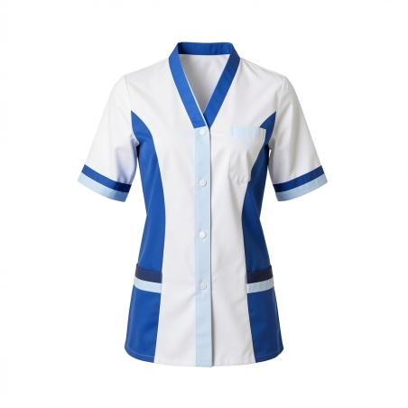 Tunique médicale blouse tunique moderne blanche et bleu Bugatti Ciel — photo packshot produit sur fond blanc