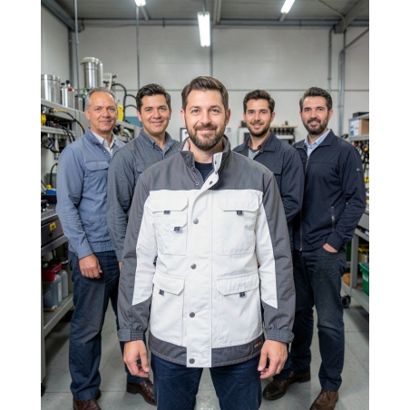 Veste de travail hiver bicolore homme blanc et gris — mise en situation : Industrie, Équipe