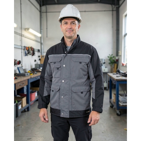 Veste de travail hiver bicolore homme gris et noir — mise en situation : Industrie, Portrait individuel