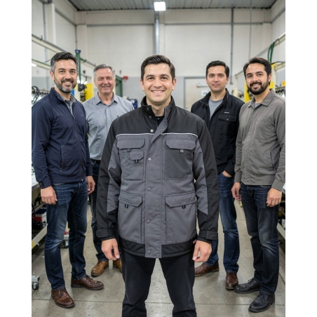 Veste de travail hiver bicolore homme gris et noir — mise en situation : Industrie, Équipe