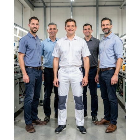 Pantalon de travaiil Multi poche Blanc Peintre Plaquiste — mise en situation : Industrie, Équipe