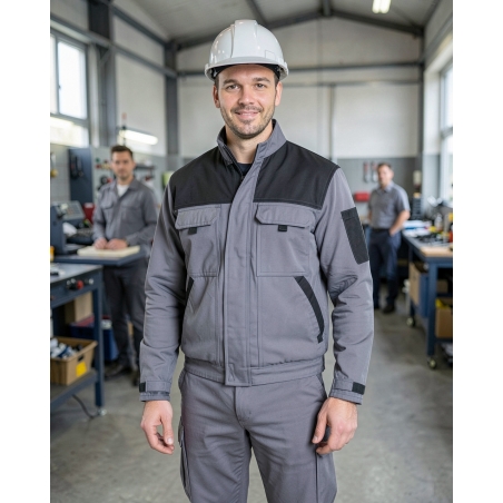 Blouson de travail gris noir Coton/polyester / 310 gr/m² — mise en situation : Industrie, Portrait individuel