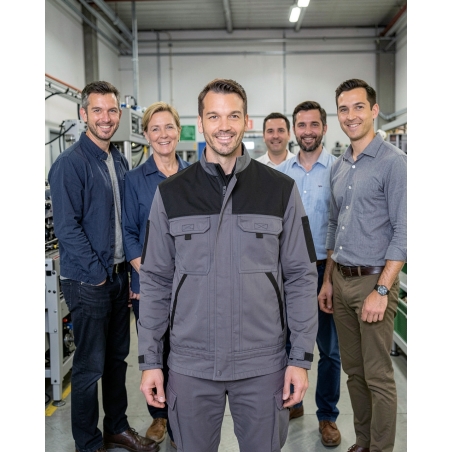 Blouson de travail gris noir Coton/polyester / 310 gr/m² — mise en situation : Industrie, Équipe