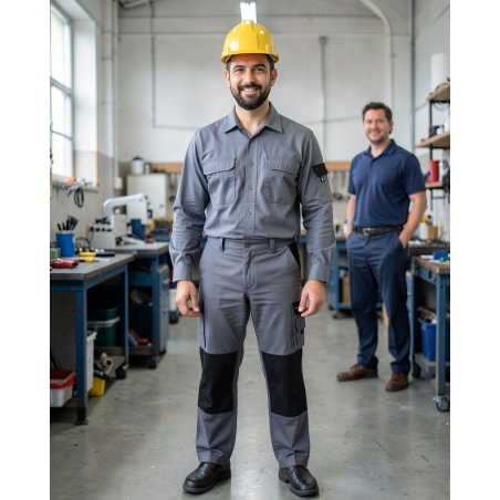 Pantalon de ravail gris DASSY coupe BOSTON — mise en situation : Industrie, Portrait individuel