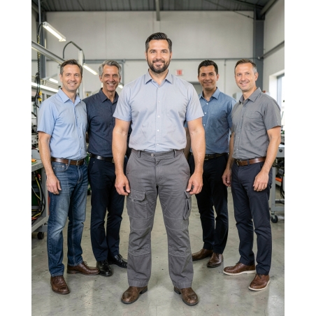 Pantalon de travail homme Jackson – Poches genoux canvas Gris, grande longueur — mise en situation : Industrie, Équipe