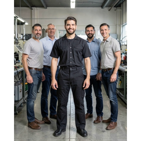 Pantalon de travail homme Jackson – Poches genoux canvas Noir, coupe courte — mise en situation : Industrie, Équipe