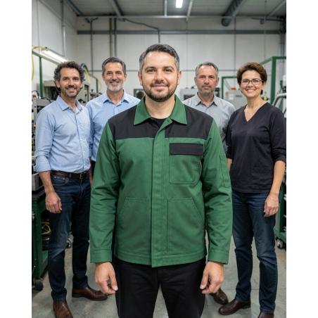 Veste industrie polycoton vert/noir — mise en situation : Industrie, Équipe