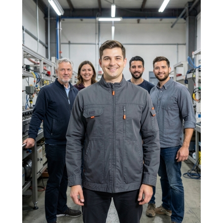 Blouson Typhon+ élastiqué gris foncé – Veste de travail — mise en situation : Industrie, Équipe