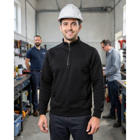 Sweat-shirt Col Zippé Premium Black SC165 – Personnalisable | Label Blouse — mise en situation : Industrie, Portrait individuel