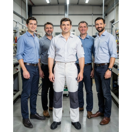 Pantalon de travail Boston bicolore blanc et gris — mise en situation : Industrie, Équipe