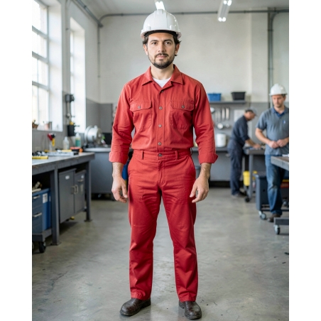 Pantalon de travail rouge pas cher — mise en situation : Industrie, Portrait individuel