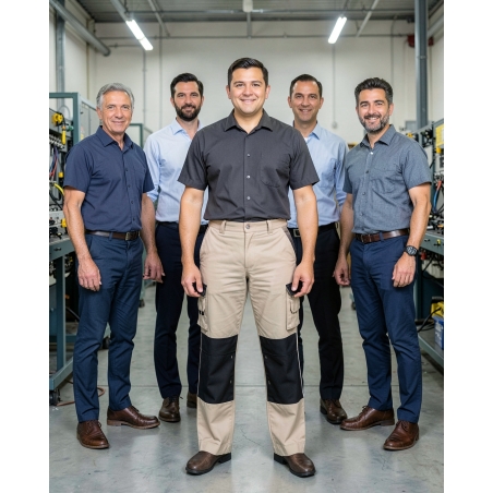 Pantalon de travail Boston bicolore beige et noir — mise en situation : Industrie, Équipe