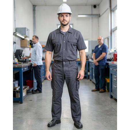 Pantalon de travail Oxford homme gris — mise en situation : Industrie, Portrait individuel