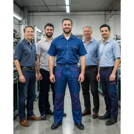 Pantalon de travail Oxford homme bleu royal — mise en situation : Industrie, Équipe