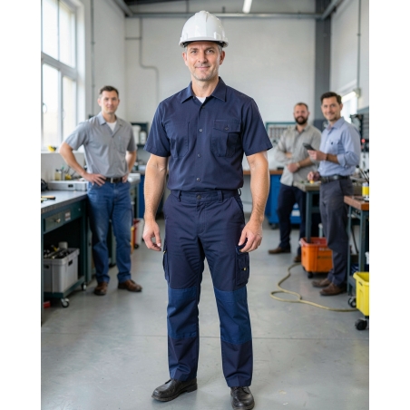 Pantalon bleu de travail Marine coupe BOSTON par DASSY — mise en situation : Industrie, Portrait individuel