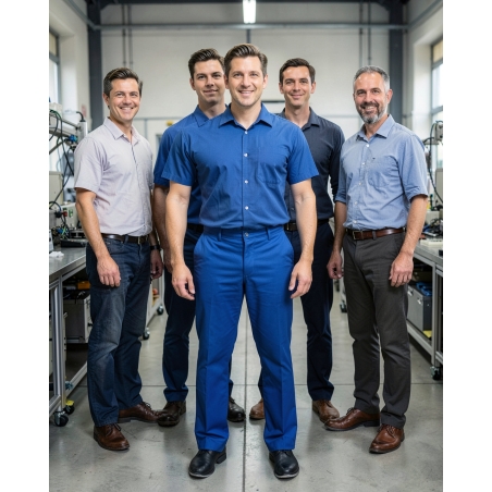 Pantalon de travail bleu en polyester et coton — mise en situation : Industrie, Équipe