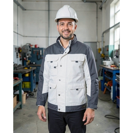 Veste de travail hiver bicolore homme blanc et gris — mise en situation : Industrie, Portrait individuel
