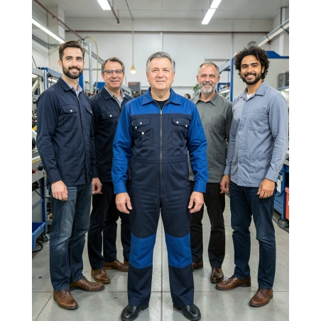 Combinaison de travail bicolore marine – Homme & Femme — mise en situation : Industrie, Équipe