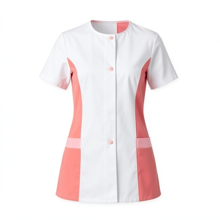 Tunique médicale blouse tunique moderne Blanc Rose — photo packshot produit sur fond blanc