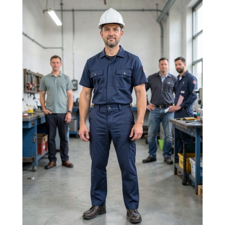 Pantalon de travail homme Liverpool bleu marine — mise en situation : Industrie, Portrait individuel