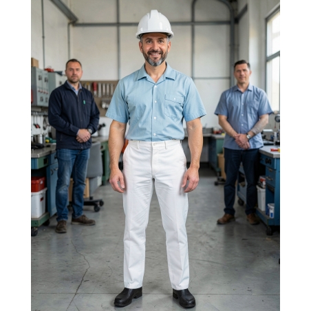 PBV PANTALON de travail coton polyester Blanc — mise en situation : Industrie, Portrait individuel