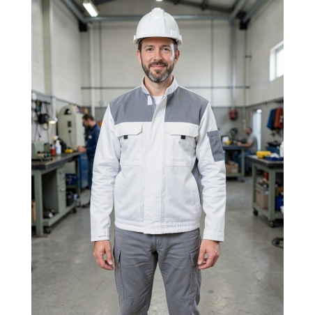 Blouson de peintre Blouson de travail Blanc Gris Coton/polyester / 310 gr/m² — mise en situation : Industrie, Portrait